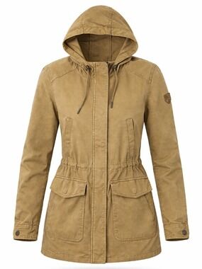 Roots Tan Khaki Anorak Jacket Utility Hooded Medium Womens Casual Style Neutral